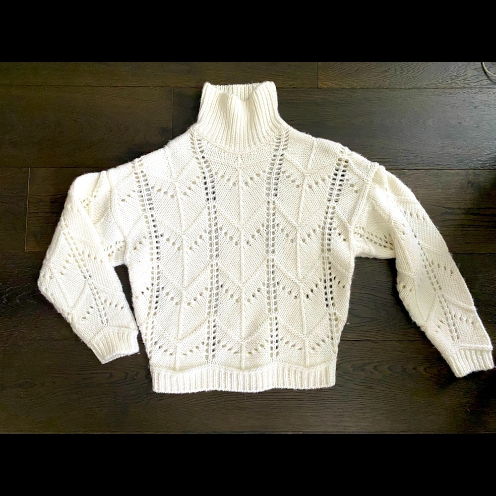 NWT!! IRO Lovey Turtleneck Open-Stitch Sweater size Small in Chalk